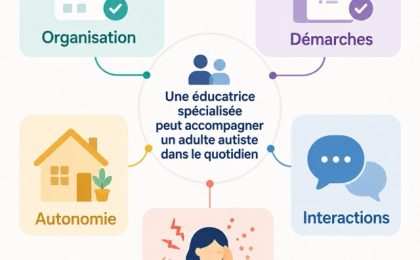 Schéma présentant les principaux accompagnements possibles avec une éducatrice spécialisée pour adulte autiste à Toulouse.