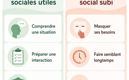 Schéma comparant les habiletés sociales utiles et le camouflage social subi chez un adulte autiste