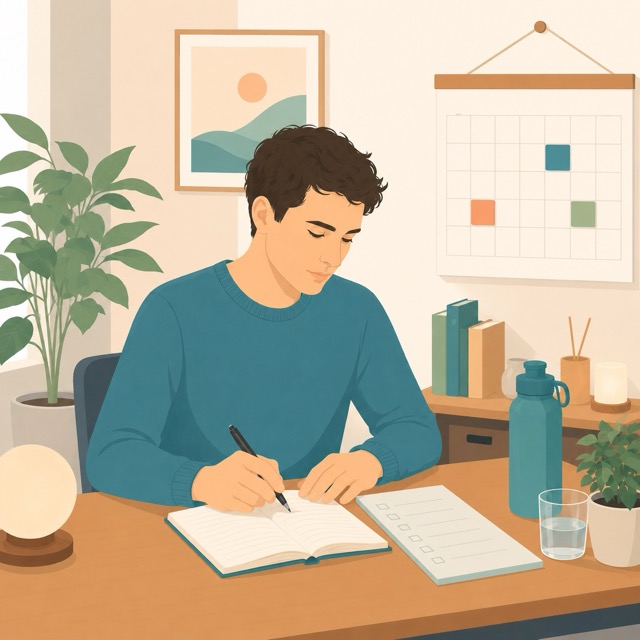 preparer-interaction-sociale-adulte-autiste Adulte autiste préparant un rendez-vous avec une liste de questions et un calendrier